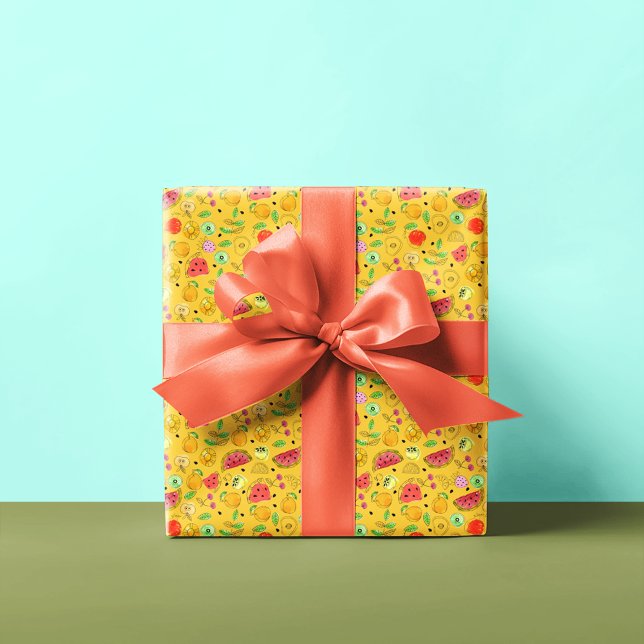 Papier Cadeau Motif de fruits d'été | Jaune clair (Créateur téléchargé)