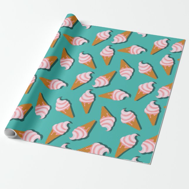 Papier Cadeau Motif de glace en cônes gaufrettes et de yaourt gl (Déroulé)