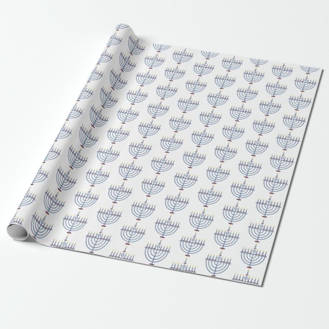 Papier Cadeau Motif de Hanoukka Menorah assez (Déroulé)