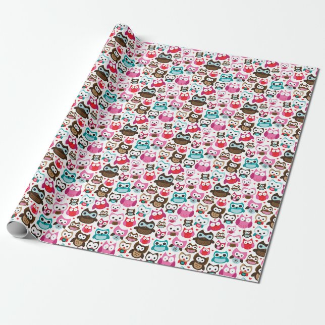 Papier Cadeau motif de hibou coloré (Déroulé)