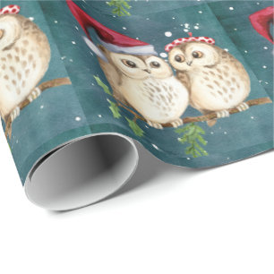Papier Cadeau Motif de hibou de Noël vintage