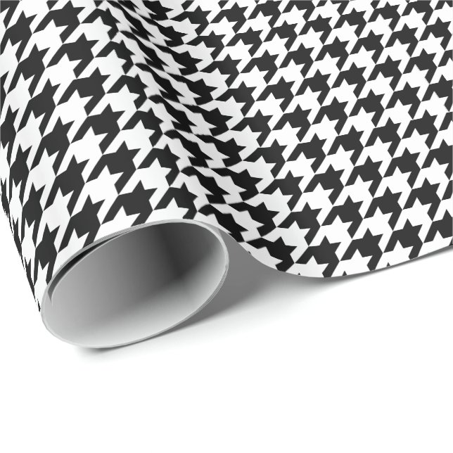 Papier Cadeau Motif de Houndstooth noir et blanc (Coin rond)