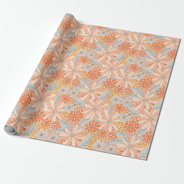 Papier Cadeau Motif de jardin à fleurs rétro (Déroulé)