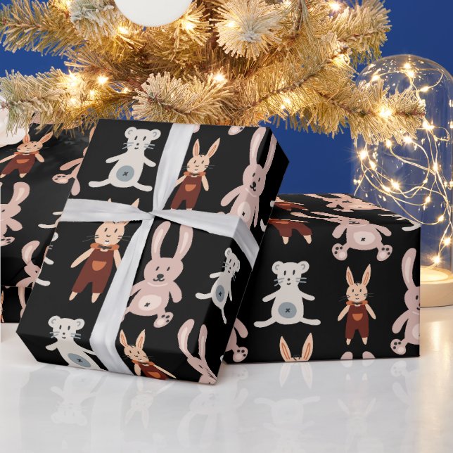 Papier Cadeau Motif de jouet de chat en peluche noire mignonne (Vacances)
