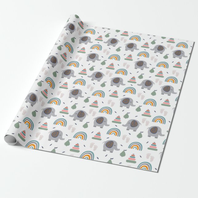Papier Cadeau Motif de jouets pour bébé mou (Déroulé)