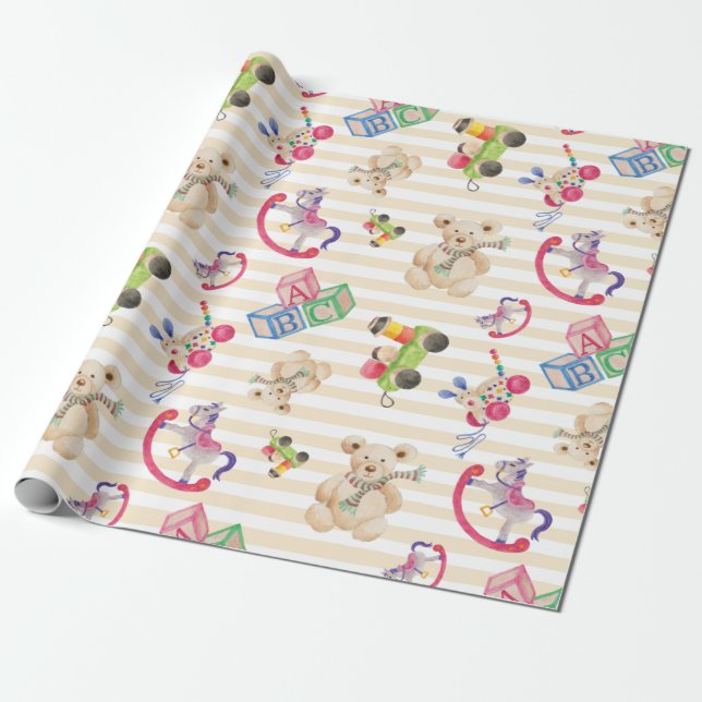 Papier Cadeau Motif de jouets pour enfants enveloppant du papier (Déroulé)