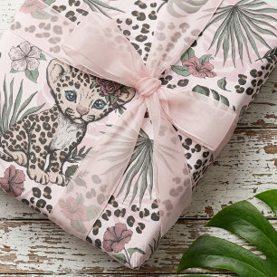 Papier Cadeau Motif de jungle pour enfants, safari rose léopard 