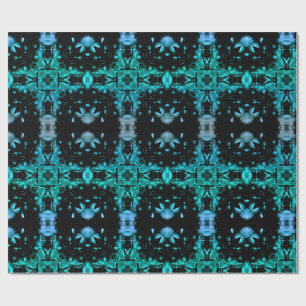 Papier Cadeau Motif de kaléidoscope fractal électrique sarcelle 