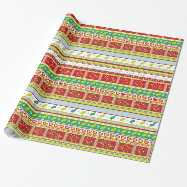 Papier Cadeau Motif de la bande cardiaque de la perdrix de Noël (Déroulé)