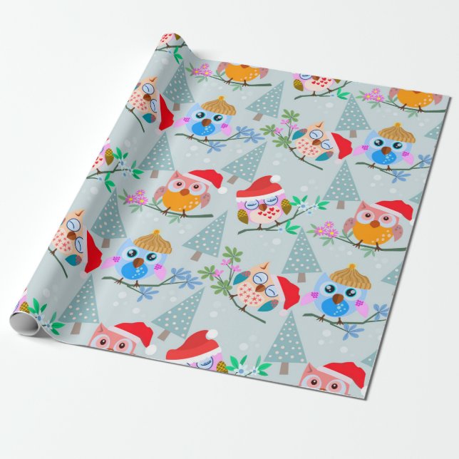 Papier Cadeau Motif de la chouette de Noël (Déroulé)