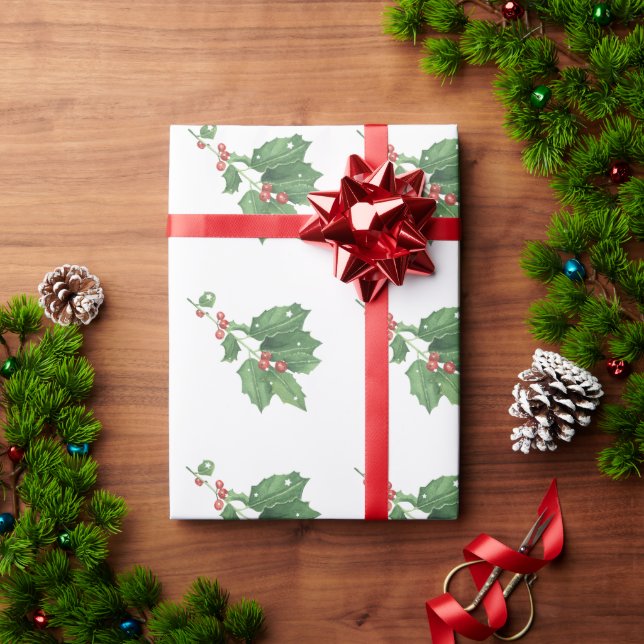 Papier Cadeau Motif de la couronne de Noël Holly (Cadeau de vacances)