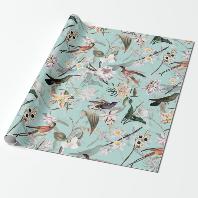Papier Cadeau Motif de la jungle des colibris de l'Antiquité Tur (Déroulé)