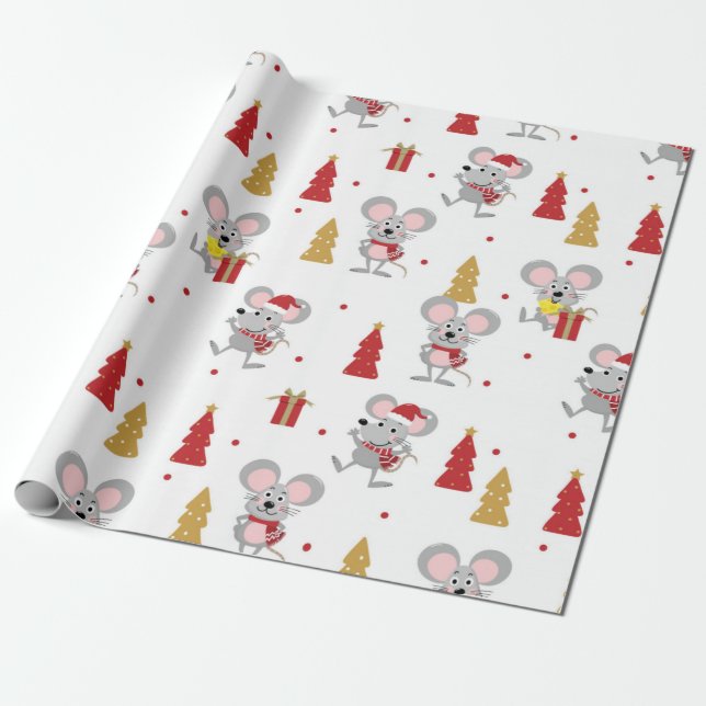 Papier Cadeau Motif de la souris de Noël (Déroulé)