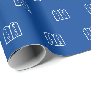 Papier Cadeau Motif de la Torah juive moderne bleu et blanc