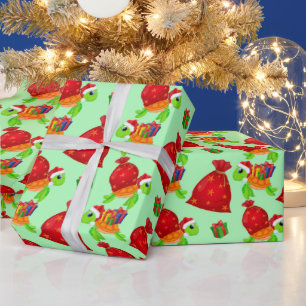 Papier Cadeau Motif de la tortue de mer de Noël Père Noël