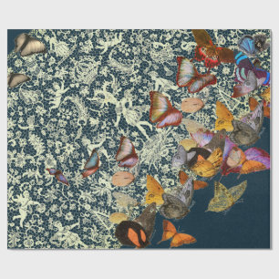 PAPIER CADEAU MOTIF DE LACE EN BLEU AVEC BOUTEILLES DE CADEAU