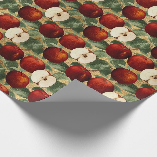 Papier Cadeau Motif de l'alphabet d'or des pommes rouges (Coin)