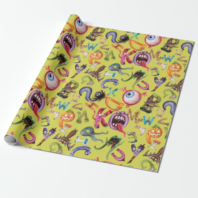 Papier Cadeau Motif de l'alphabet monstre (Déroulé)