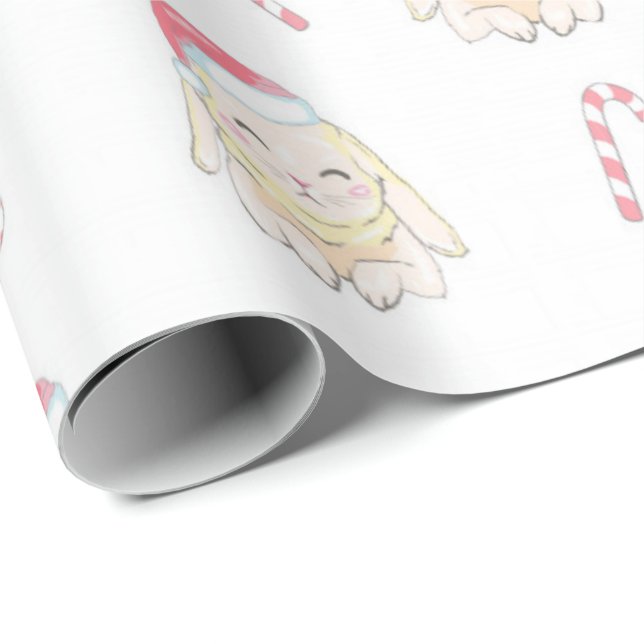 Papier Cadeau Motif de lapin de Noël (Coin rond)