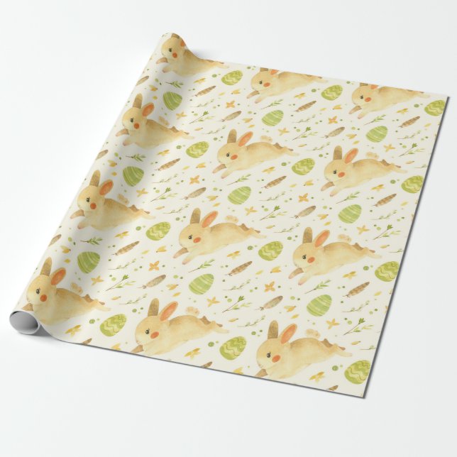 Papier Cadeau Motif De Lapin Et Oeuf De Pâques (Déroulé)