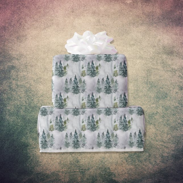 Papier Cadeau Motif de l'arbre du pin couvert par la neige d'hiv (Créateur téléchargé)