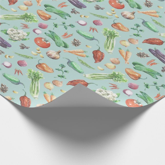 Papier Cadeau Motif de légume et d'épices d'aquarelle (Coin)