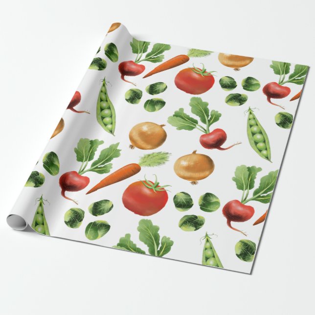 Papier Cadeau Motif de légumes colorés rustiques (Déroulé)