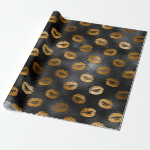 Papier Cadeau Motif de lèvres glamour noir et or