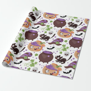 Papier Cadeau Motif de l'Halloween brumé par de jolies sorcièr
