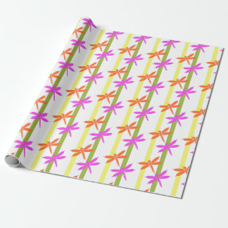 Papier Cadeau Motif de libellule coloré à rayures lumineuses d'é