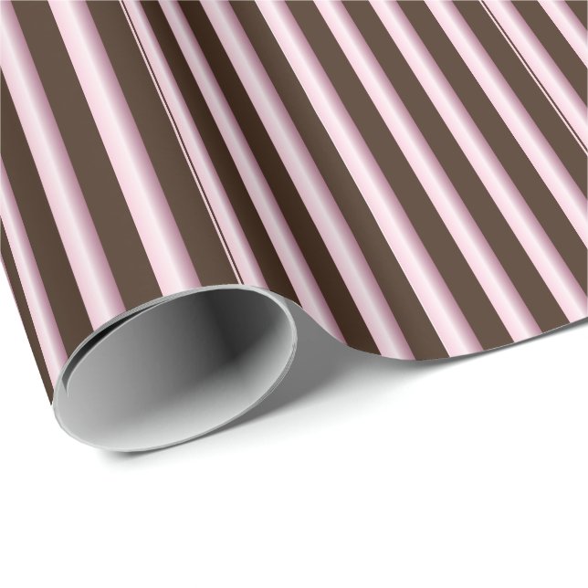 Papier Cadeau Motif de ligne Brown et rose rayé (Coin rond)