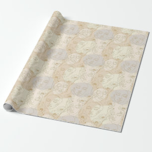 Papier Cadeau Motif de ligne de visage floral vintage (1)
