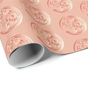 Papier Cadeau Motif de lis d'art déco - orange de corail