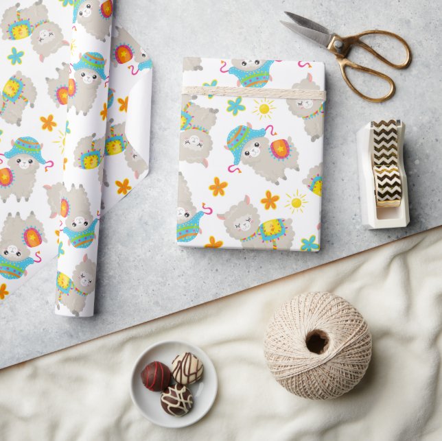 Papier Cadeau Motif De Llamas, Cute Llamas, Alpacas, Fleurs (Artisanat)
