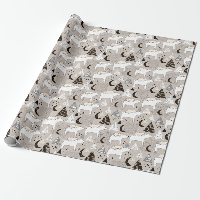 Papier Cadeau Motif de l'ours de bois du mignon Doodland (Déroulé)