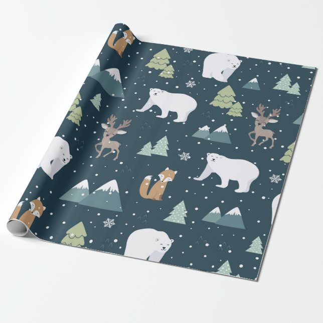 Papier Cadeau Motif de l'ours polaire de Noël (Déroulé)