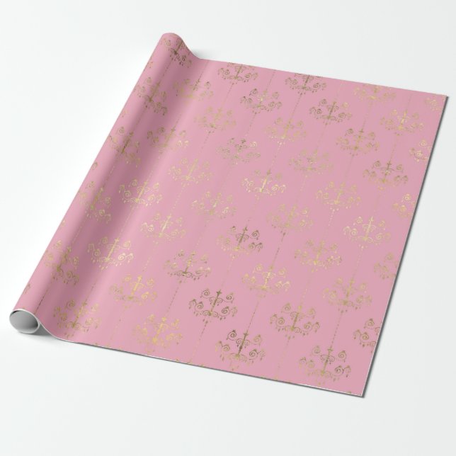 Papier Cadeau Motif de lustre rose et or Paris Foil (Déroulé)