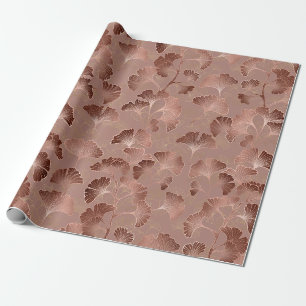 Papier Cadeau Motif de luxe feuille de ginkgo rose moderne