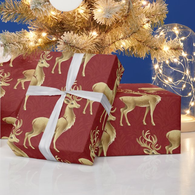 Papier Cadeau Motif de luxe Red rendeer orignal or merveille Noë (Vacances)
