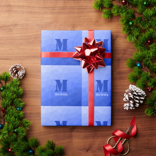 Papier Cadeau Motif de maillage géométrique bleu foncé (Cadeau de vacances)