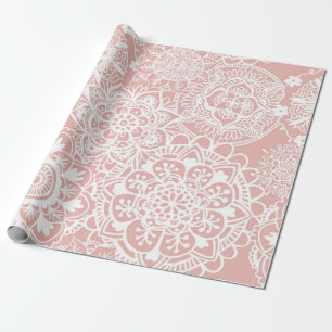 Papier Cadeau Motif de Mandala rose et blanc