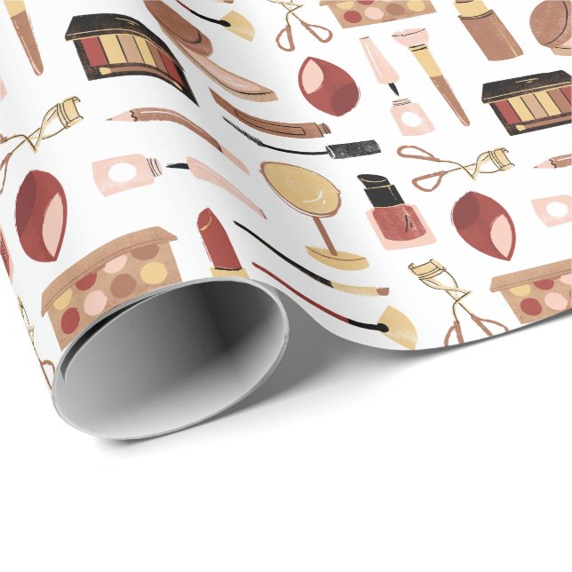 Papier Cadeau Motif de maquillage cosmétique (Coin rond)