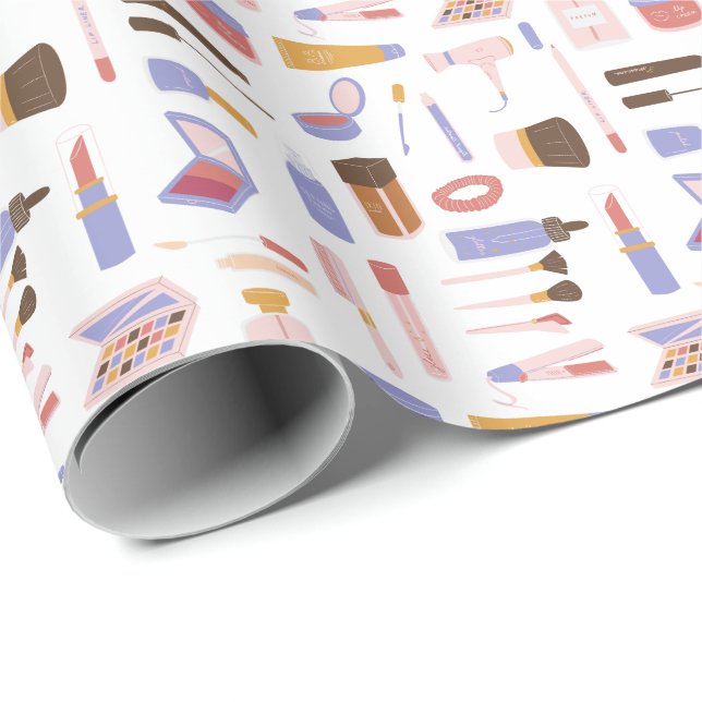 Papier Cadeau Motif de maquillage cosmétique mignon (Coin rond)