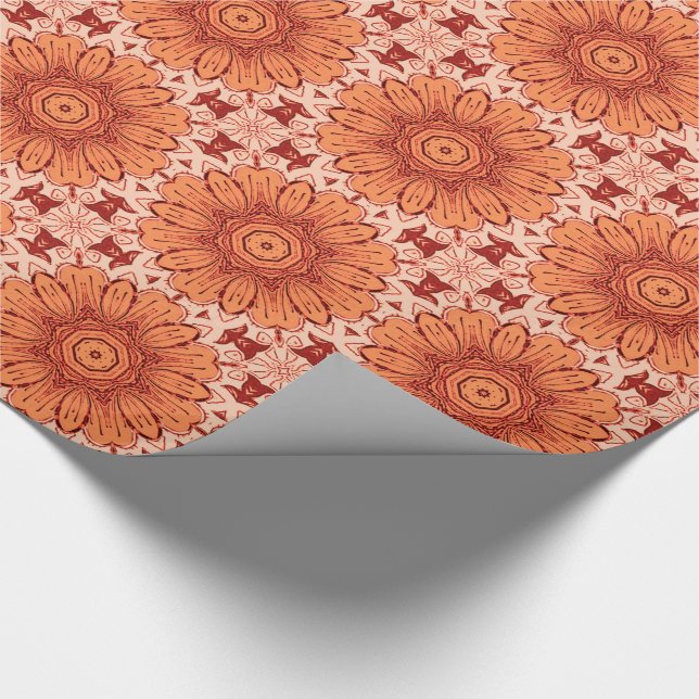 Papier Cadeau Motif de marguerite géométrique en Mandarin Orange (Coin)
