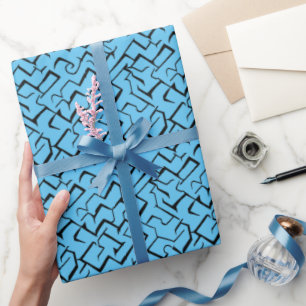 Papier Cadeau Motif de méandre bleu clair Maze moderne