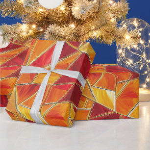 Papier Cadeau Motif de mosaïque de verre coloré orange et or