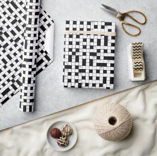 Papier Cadeau Motif de mots croisés noir blanc rétro