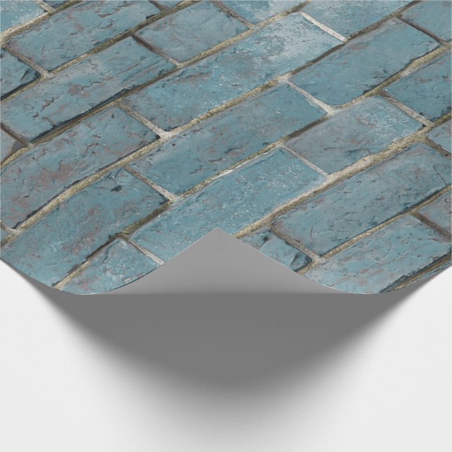 Papier Cadeau Motif de mur en briques bleues douces (Coin)