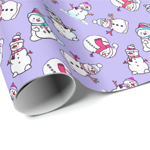 Papier Cadeau Motif de neige   Noël mignon Fille Lilac
