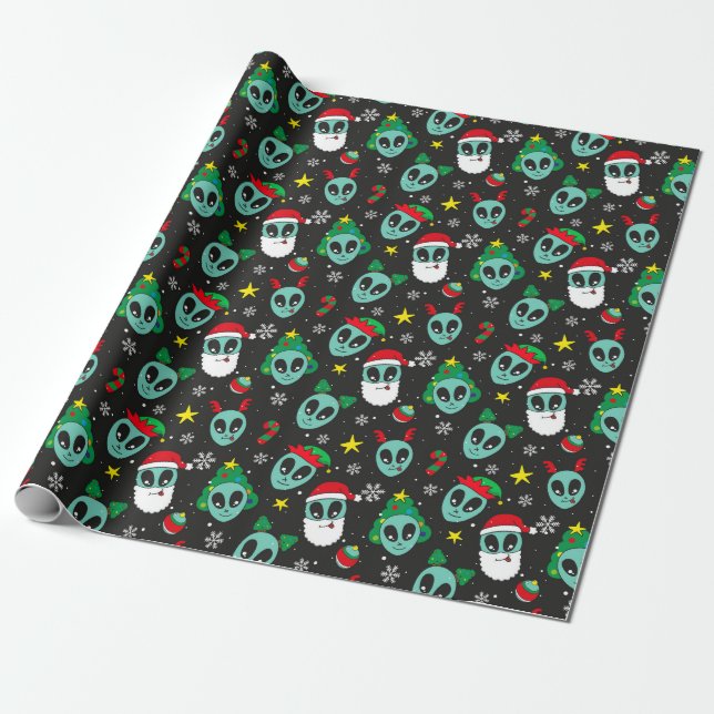 Papier Cadeau motif de Noël alien (Déroulé)